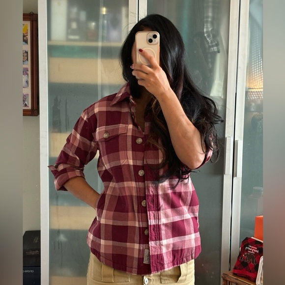 Plaid fleece shirt pink purple petite size small - Picture 7 of 7